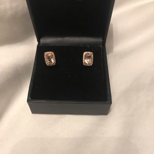 14k Rose Gold 1CT Morganite Diamond Earrings